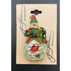 Vintage NWT Jim Shore Snowman Cardinal Bird Resin Christmas Holiday Brooch